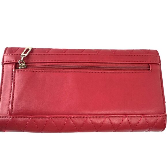 Guess Womens Red Quilted Wallet With Decorative Flower & Rhinestone Accents - Picture 6 of 15